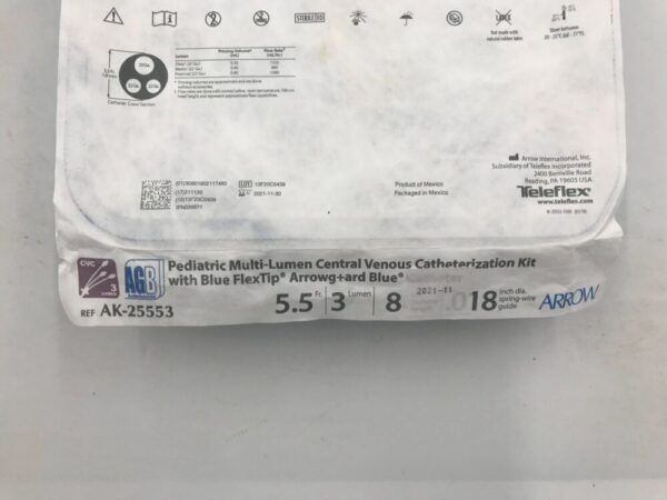 ARROW AK-25553 AGB Pediatric Multi-Lumen Central Venous Catheterization Kit 5.5F x 8cm x .018in(X)