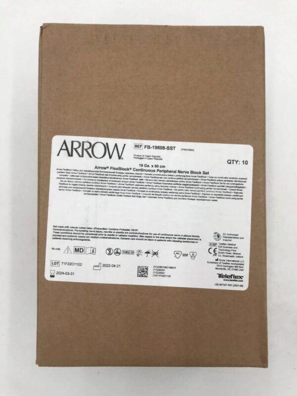 ARROW FB-19608-SST FlexBlock Continuous Peripheral Nerve Block Set 19Ga x 60cm (10/Box)(X)