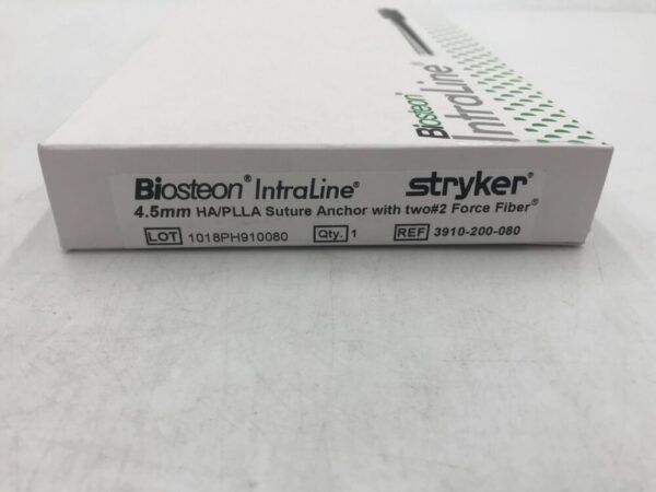 STRYKER 3910-200-080 Biosteon IntraLine HA/PLLA Sutura Anchor w/ Two #2 Force Fiber 4.5mm(X)