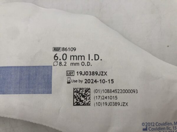 Covidien 86109 Shiley Hi-Lo Oral/Nasal Tracheal Tube Cuffed Murphy Eye 6.0mm=I.D. 8.2mm=O.D.
