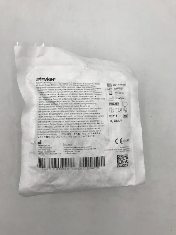 STRYKER 5921-044-235 Color Cuff Disp. Tourniquet Cuff Single Bladder Dual Port & Quick Connect Connector 44x4in