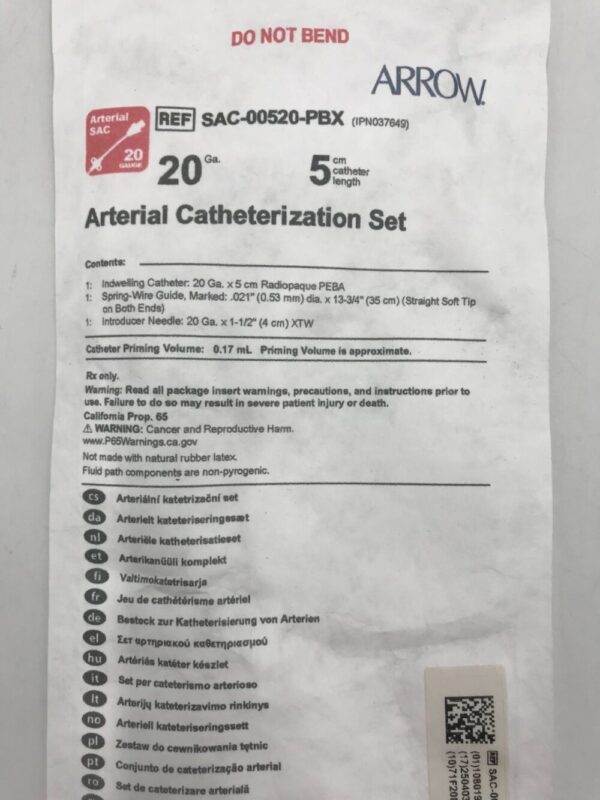 Arrow SAC-00520-PBX Arterial Catheterization Set 20Ga 5cm
