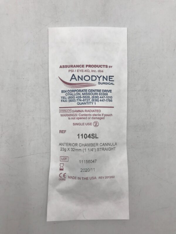 Anodyne Surgical 1104SL Anterior Chamber Cannula 23ga x 32mm (1-1/4") Straight (X)