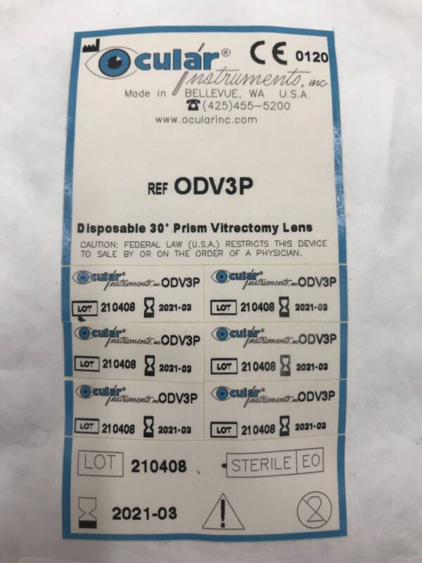 Ocular Instruments ODV3P Disposable 30' Prism Vitrectomy Lens (X)