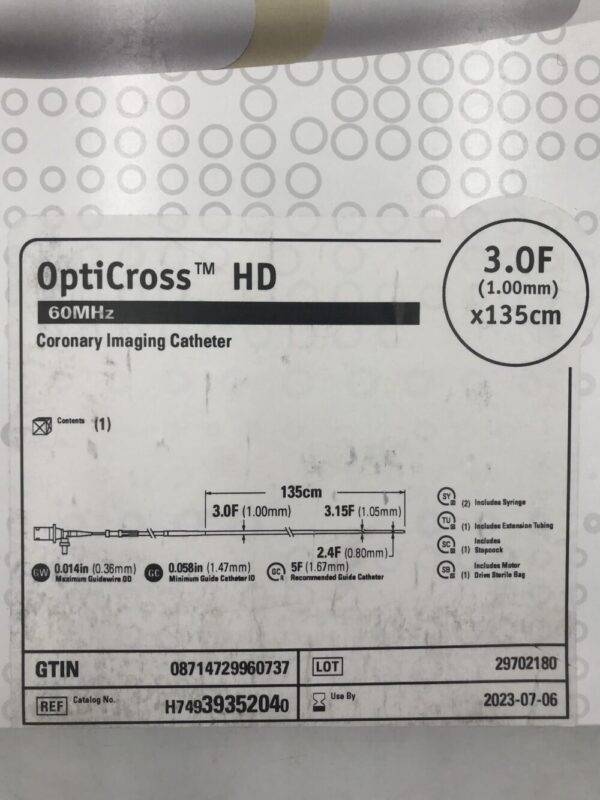 Boston Scientific 3935204 OptiCross HD 60MHz Coronary Imaging Catheter 3.0F x 135cm (X)