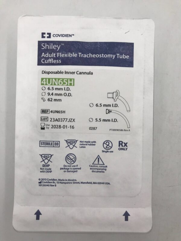 COVIDIEN 4UN65H Shiley Adult Flexible Tracheostomy Tube Cuffless Disp. Inner Cannula 6.5mm x 9.4mm