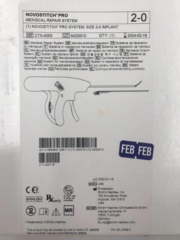 Smith&Nephew CTX-A003 Novostitch Pro Meniscal Repair System 2-0 (X)