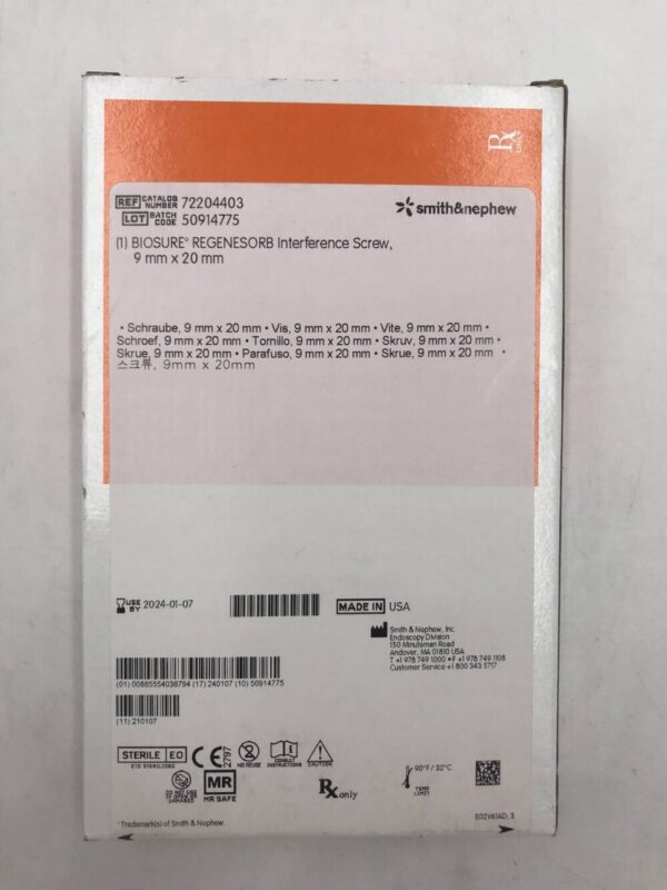 Smith&Nephew 72204403 Biosure Regenesorb Interference Screw 9mm x 20mm (X)