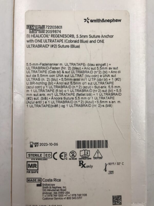 Smith&Nephew 72203801 Healicoil Regenesorb 5.5mm Suture Anchor (X)
