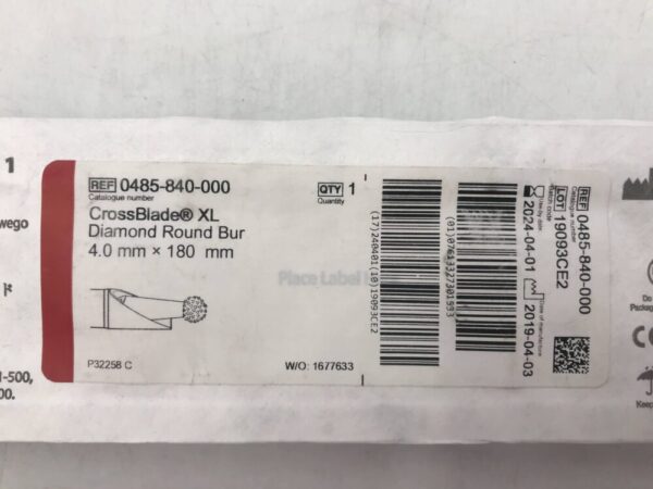Stryker 0485-840-000 CrossBlade XL Diamond Round Bur 4.0mm x 180mm (X)