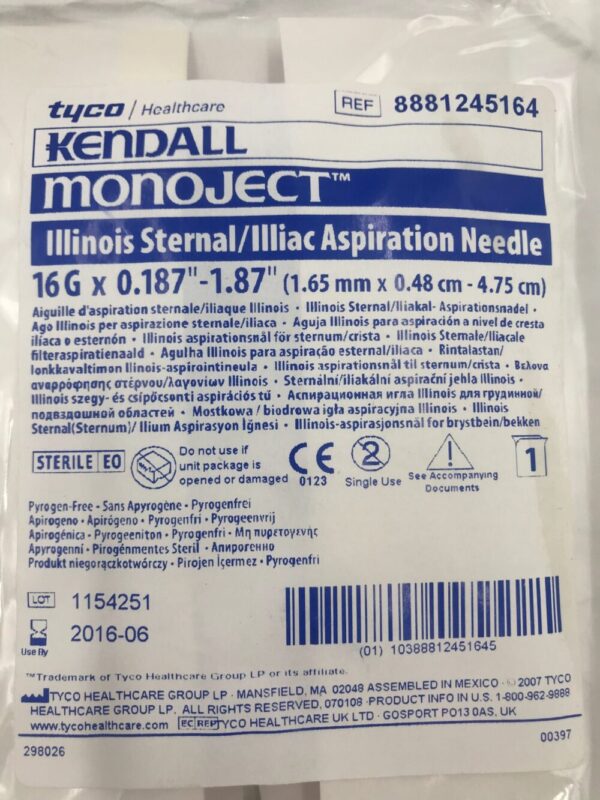 Tyco 8881245164 Kendall Monoject Illinois Sternal / Illiac Aspiration Needle 16G x 0.187" (X)