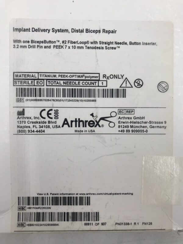 Arthrex AR-2260 Implant Delivery System Distal Biceps Repair (X)