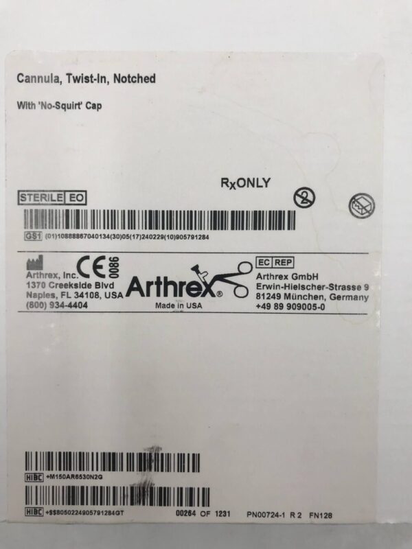 Arthrex AR-6530N Cannula Twist-In Notched 8.25mm ID x 7cm (5/Box) (X)