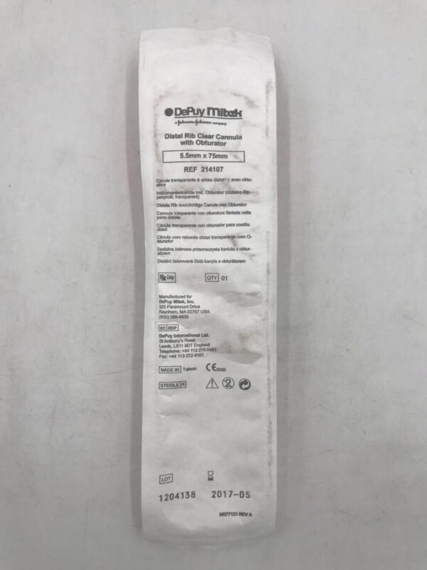 DePuy 214107 Distal Rib Clear Cannula with Obturator 5.5mm x 75mm (X)