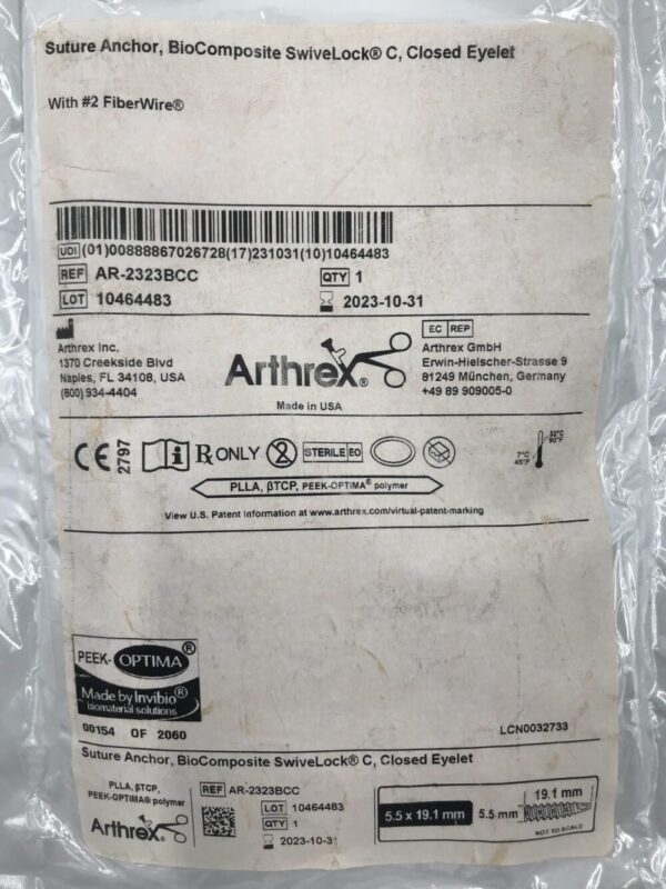 Arthrex AR-2323BCC Suture Anchor BioComposite SwiveLock C Closed Eyelet (X)