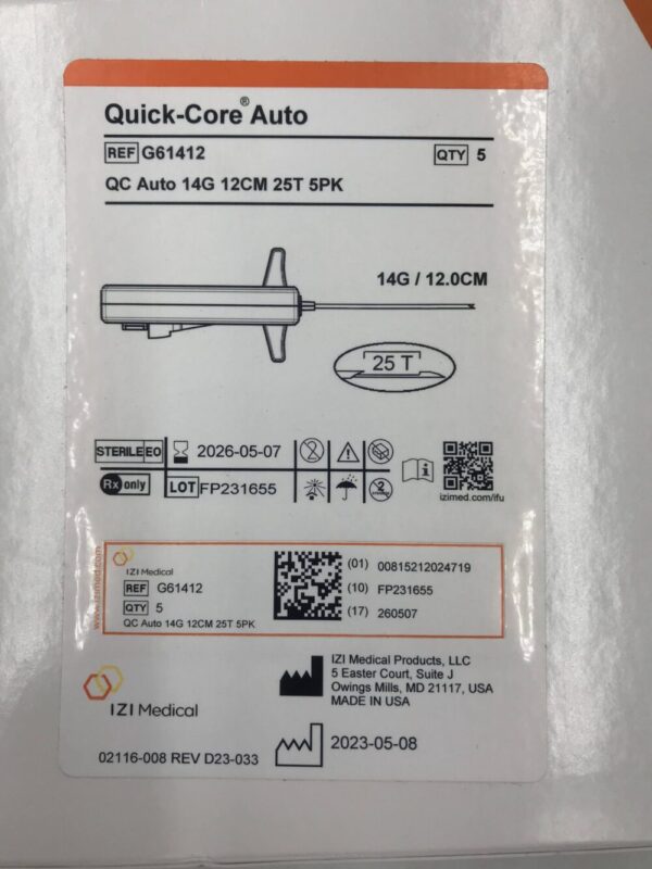 IZI Medical G61412 Quick-Core Auto 14G 12cm 25T (5/Box)