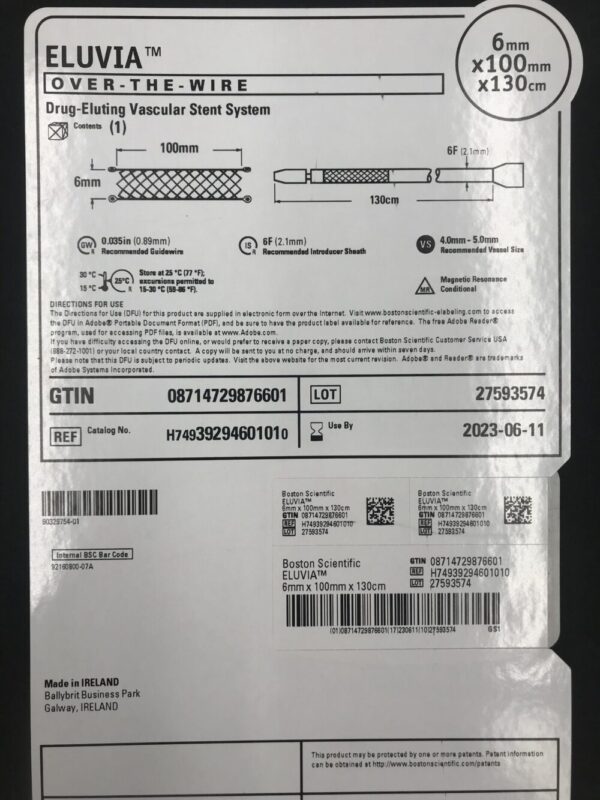 Boston Scientific 3929460101 Eluvia Over-The-Wire Drug-Eluting Vascular Stent System 6mm x 100mm x 130cm (X)