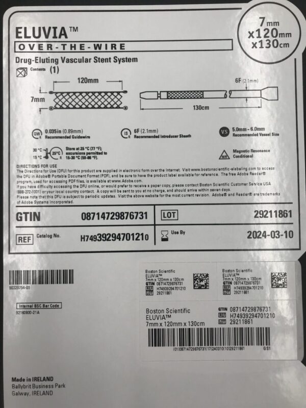Boston Scientific 3929470121 Eluvia Over-The-Wire Drug-Eluting Vascular Stent System 7mm x 120mm x 130cm (X)