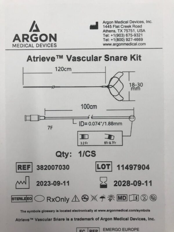Argon 382007030 Atrieve Vascular Snare Kit Diam.18-30mm 7F