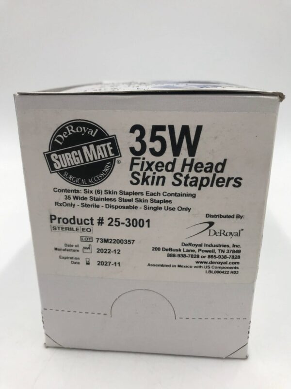 DeRoyal 25-3001 Fixed Head Skin Staplers 35W (6/Box)