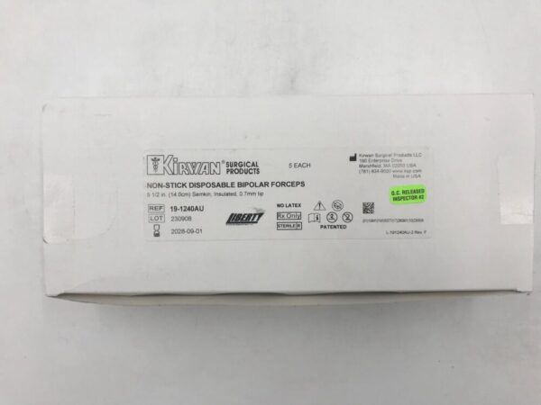 Kirwan 19-1240AU Non-Stick Bipolar Forceps 5-1/2in (14.0cm) Semkin, Insulated 0.7mm Tip (5/Box)