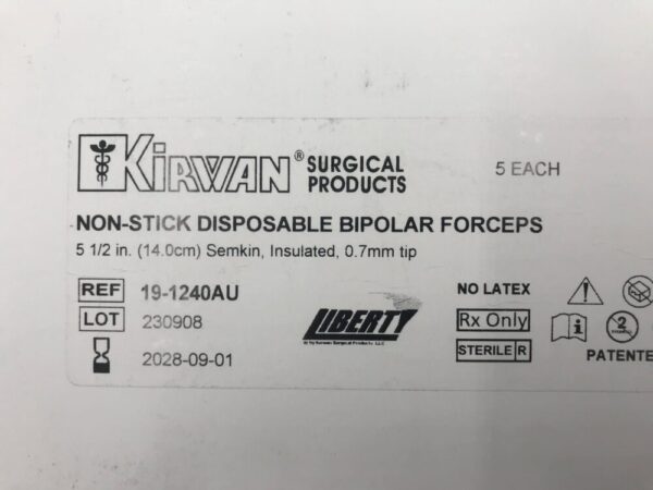 Kirwan 19-1240AU Non-Stick Bipolar Forceps 5-1/2in (14.0cm) Semkin, Insulated 0.7mm Tip (5/Box)