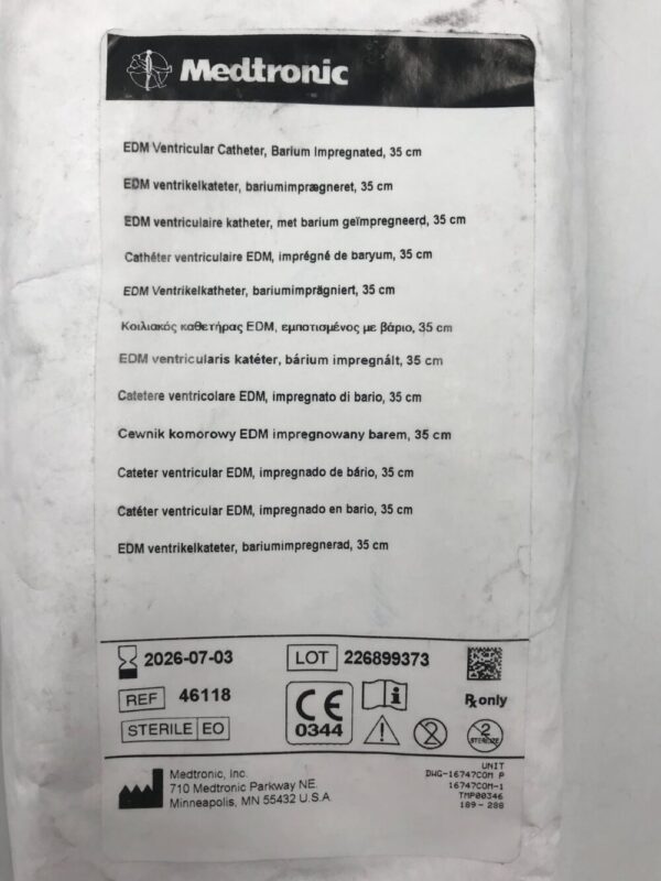 Medtronic 46118 EDM Ventricular Catheter Barium Impregnated 35cm