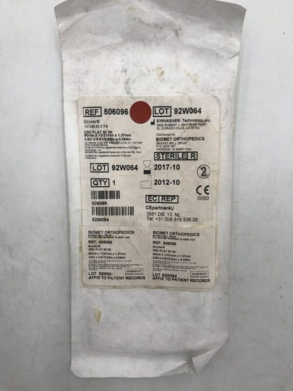 Synvasive 506096 Biomet OSC Flat Mi 2k, 90mm x 13/21mm x 1.37mm (X)