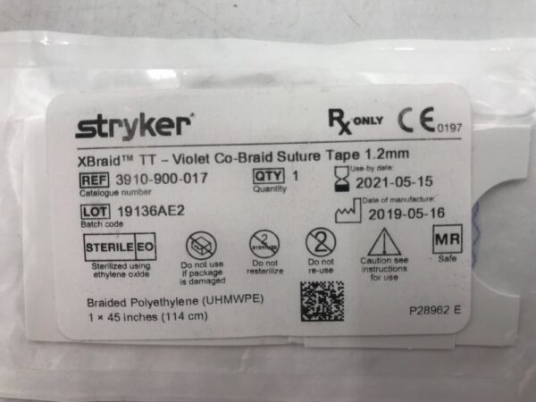 Stryker 3910-900-017 XBraid TT Violet Co-Braid Suture Tape 1-2mm (X)