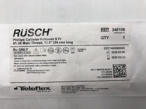 Teleflex 346108 Rusch Philips Catheter Follower 8Fr #1-56 Male Thread 13.5″ (34cm) Long