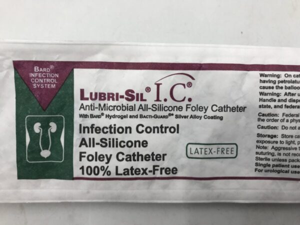 Bard 1758SI18 Lubri-Sil I.C. Anti-Microbial All-Silicone Foley Catheter 18Fr. 5cc Balloon (X)