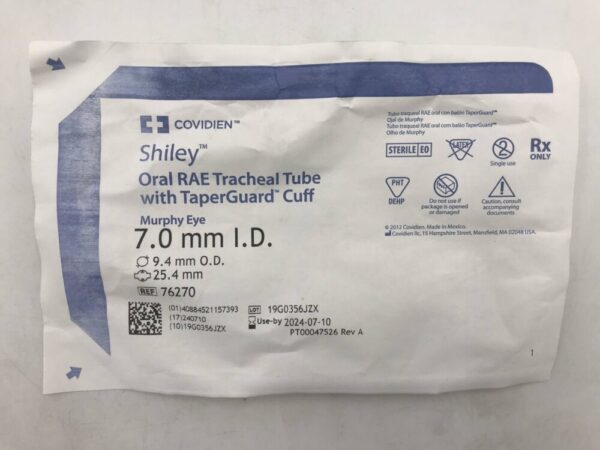Covidien 76270 Shiley Oral RAE Tracheal Tube with TaperGuard Cuff Murphy Eye 7.0mm I.D.