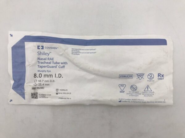 Covidien 96380 Shiley Nasal RAE Tracheal Tube with TaperGuard Cuff Murphy Eye 8.0mm I.D.