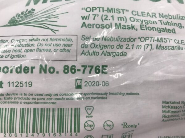 McKesson 86-776E Opti-Mist Clear Nebulizer Kit 7' Oxygen Tubing Adult Aerosol Mask (X)