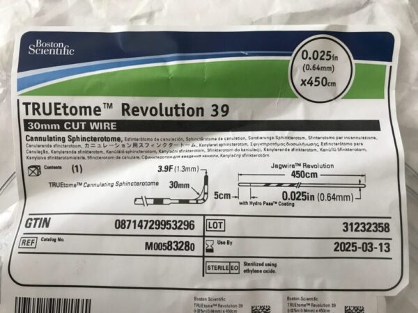 BOSTON SCIENTIFIC 8328 TRUEtome Revolution 39, 30mm Cut Wire Cannulating Sphincterotome 0.025in x 450cm (X)