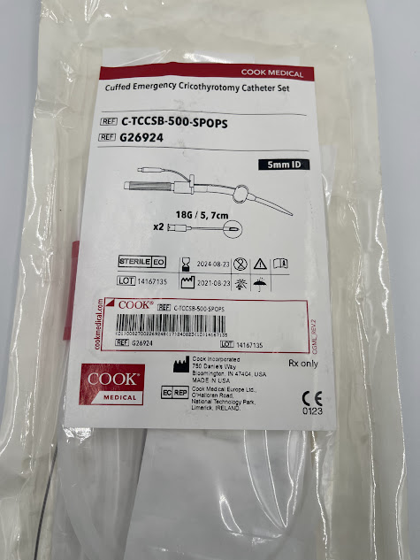 COOK G26924 Cuffed Emergency Cricothyrotomy Catheter Set 5mm ID (X)