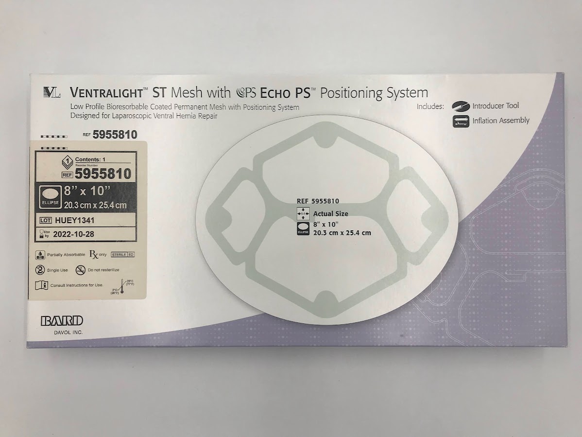 BARD 5955810 Ventralight ST Mesh w/ PS ECHO PS Positioning System 8in x 10in (X)