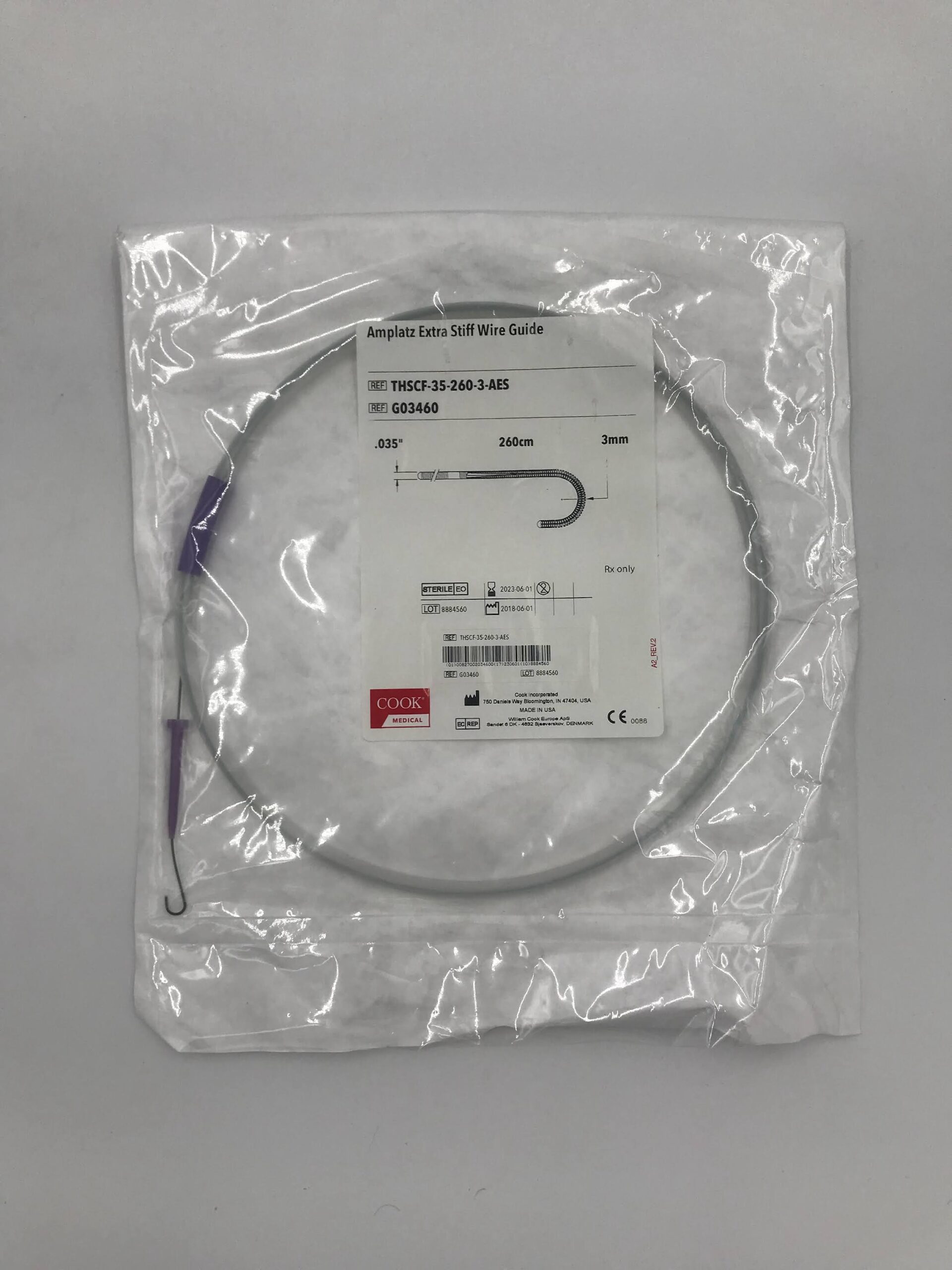 COOK G03460 Amplatz Extra Stiff Wire Guide .035" x 260cm x 3mm (X)