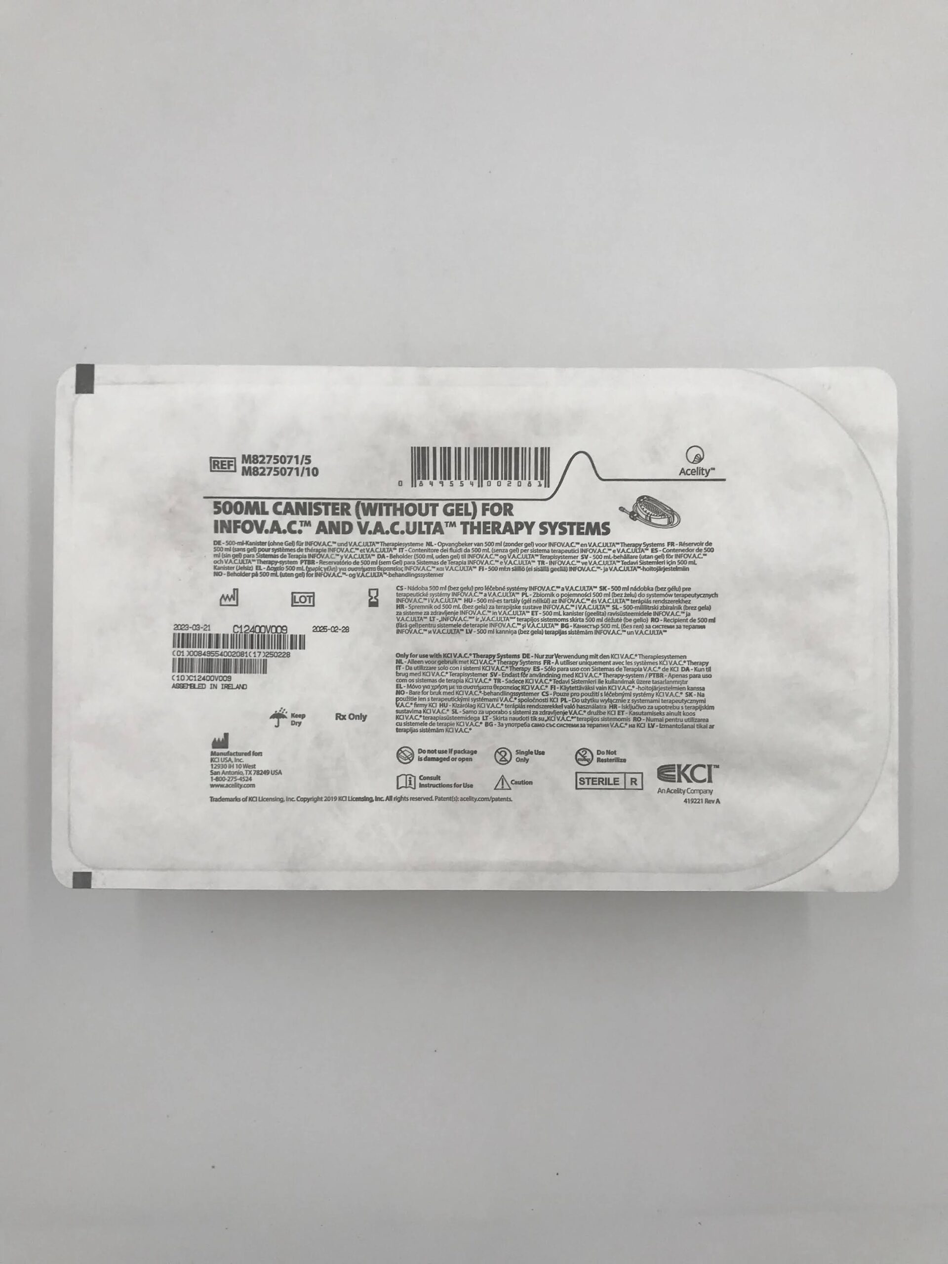 KCI M8275071 Canister Without Gel 500ml (X)