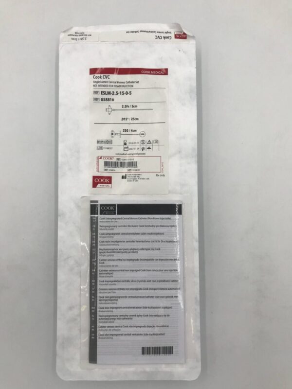 COOK G58816 CVC Single Lumen Central Venous Catheter Set 2.5F/5cm