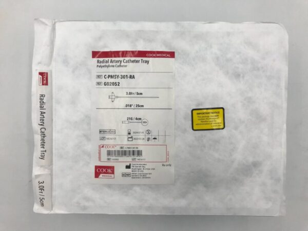 COOK G02052 Radial Artery Catheter Tray Polyethylene Catheter 3F/5cm (X)