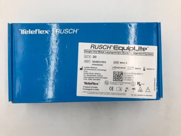 TELEFLEX 004651003 Rusch EquipLite Single Use Metal Laryngoscope Blade, MAC 3 (20/Box)