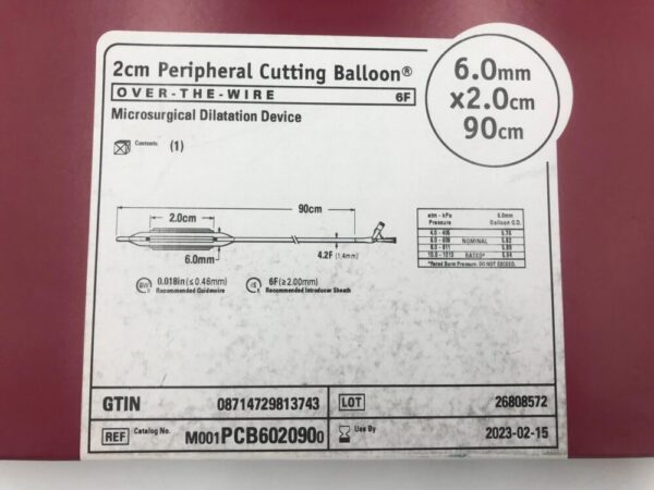 BOSTON SCIENTIFIC PCB602090 Peripheral Cutting Balloon OTW Microsurgical Dilatation Device 6mm x 2cm x 90cm (X)