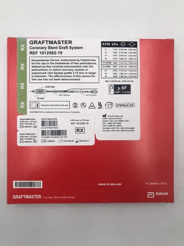 ABBOTT 1012582-19 GraftMaster Coronary Stent Graft System 4.0mm x 19mm (X)