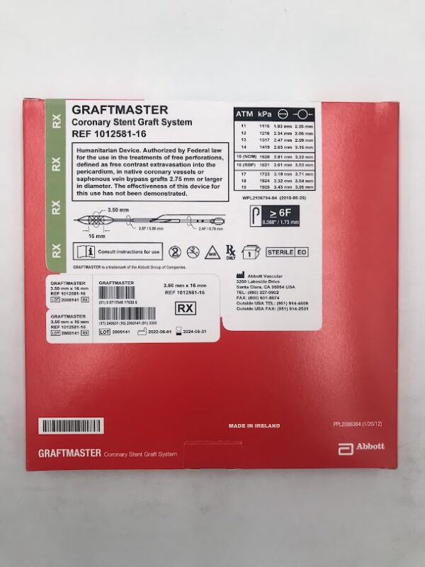 ABBOTT 1012581-16 GraftMaster Coronary Stent Graft System 3.5mm x 16mm (X)