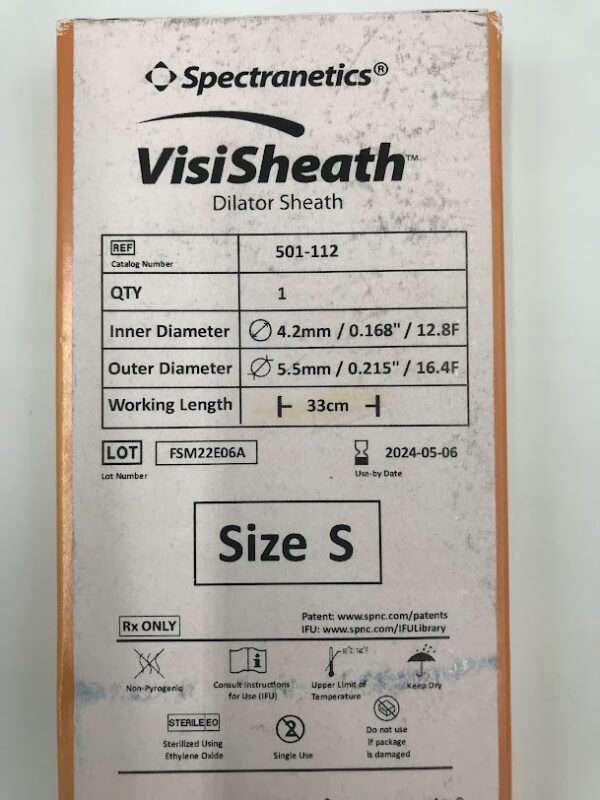 SPECTRANETICS 501-112 VisiSheath Dilator Sheath Size S, 33cm (X)