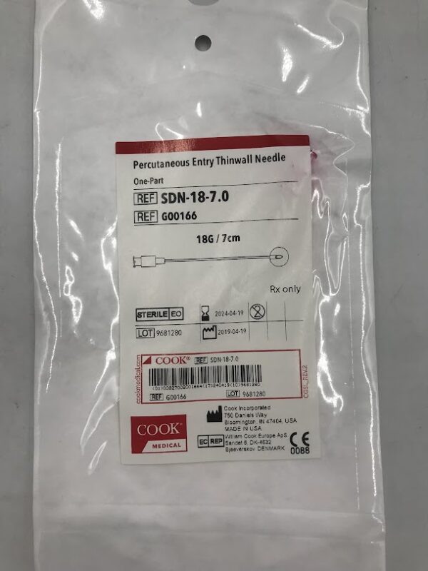COOK G00166 Percutaneous Entry Thinwall Needle One-Part 18G x 7cm (X)