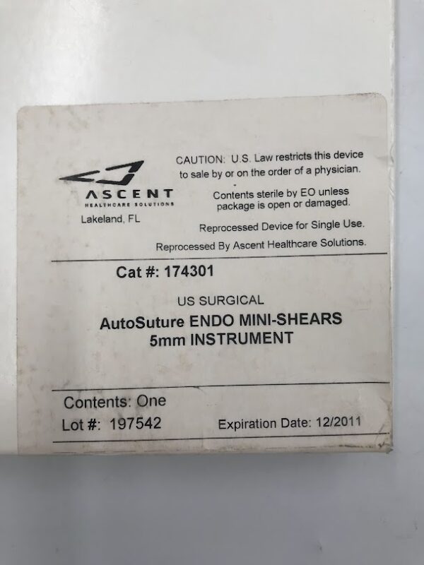 COVIDIEN 174301  Auto Suture Endo Mini-Shears 5mm (Reprocessed by Ascent)  (X)