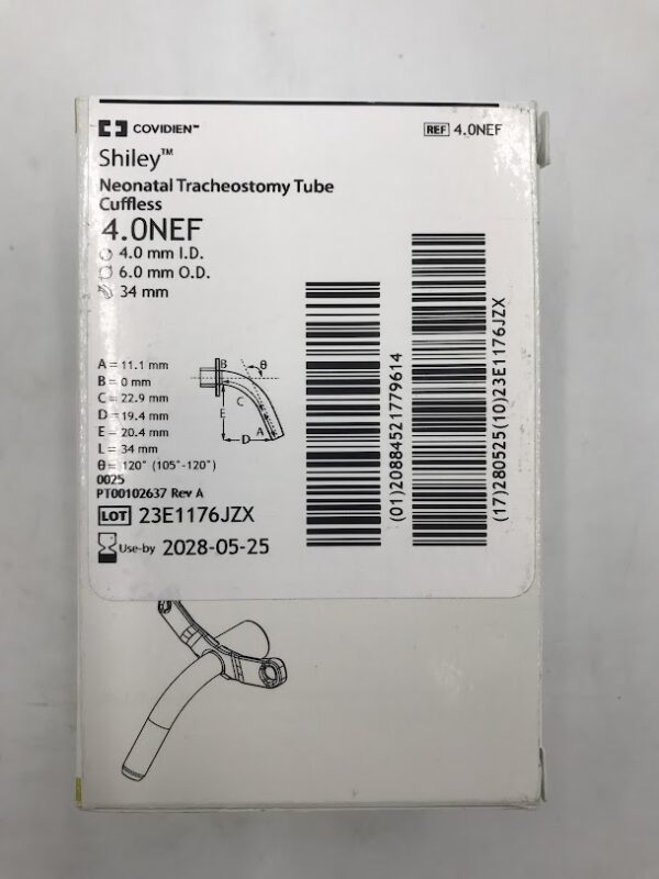 COVIDIEN 4.0NEF Shiley Neonatal Tracheostomy Tube Cuffless I.D. 4.0mm O.D. 6.0mm O.D. 34mm