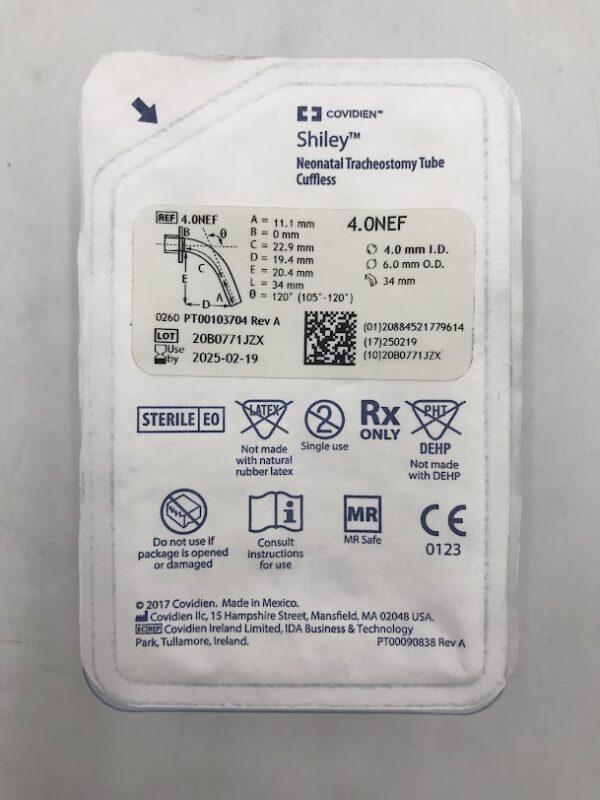 COVIDIEN 4.0NEF Shiley Neonatal Tracheostomy Tube Cuffless I.D. 4.0mm O.D. 6.0mm O.D. 34mm (NO BOX) (X)